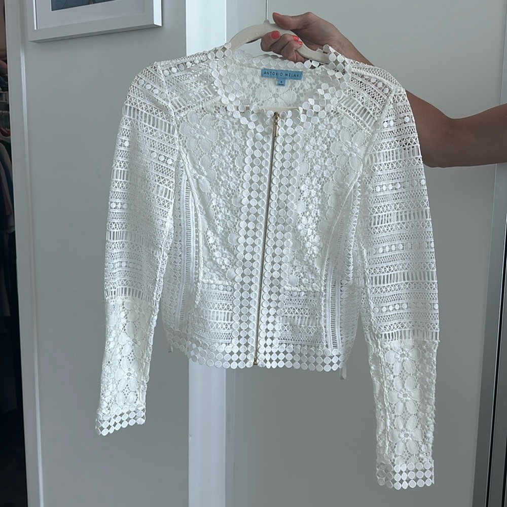 White Lace Zip-Front Jacket